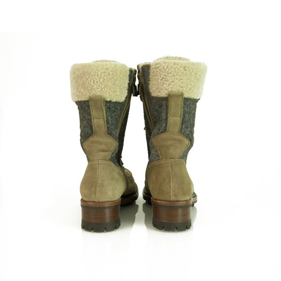 CHANEL  Khaki Suede & Grey wool Booties 38,5 FR - Picture 7 of 9